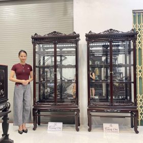 Báo Giá Cặp Tủ Bày Đồ Kính Gỗ Gụ
