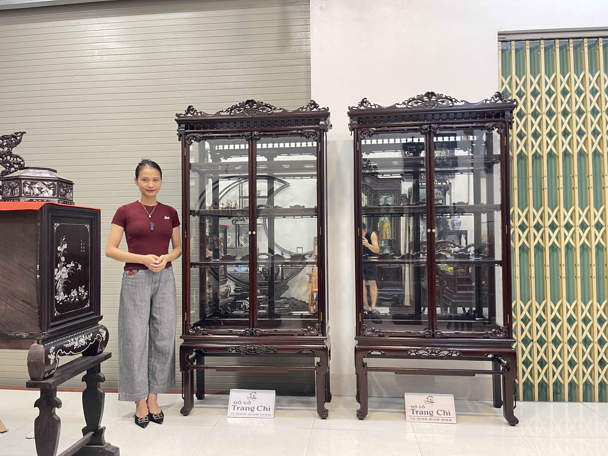 Báo Giá Cặp Tủ Bày Đồ Kính Gỗ Gụ