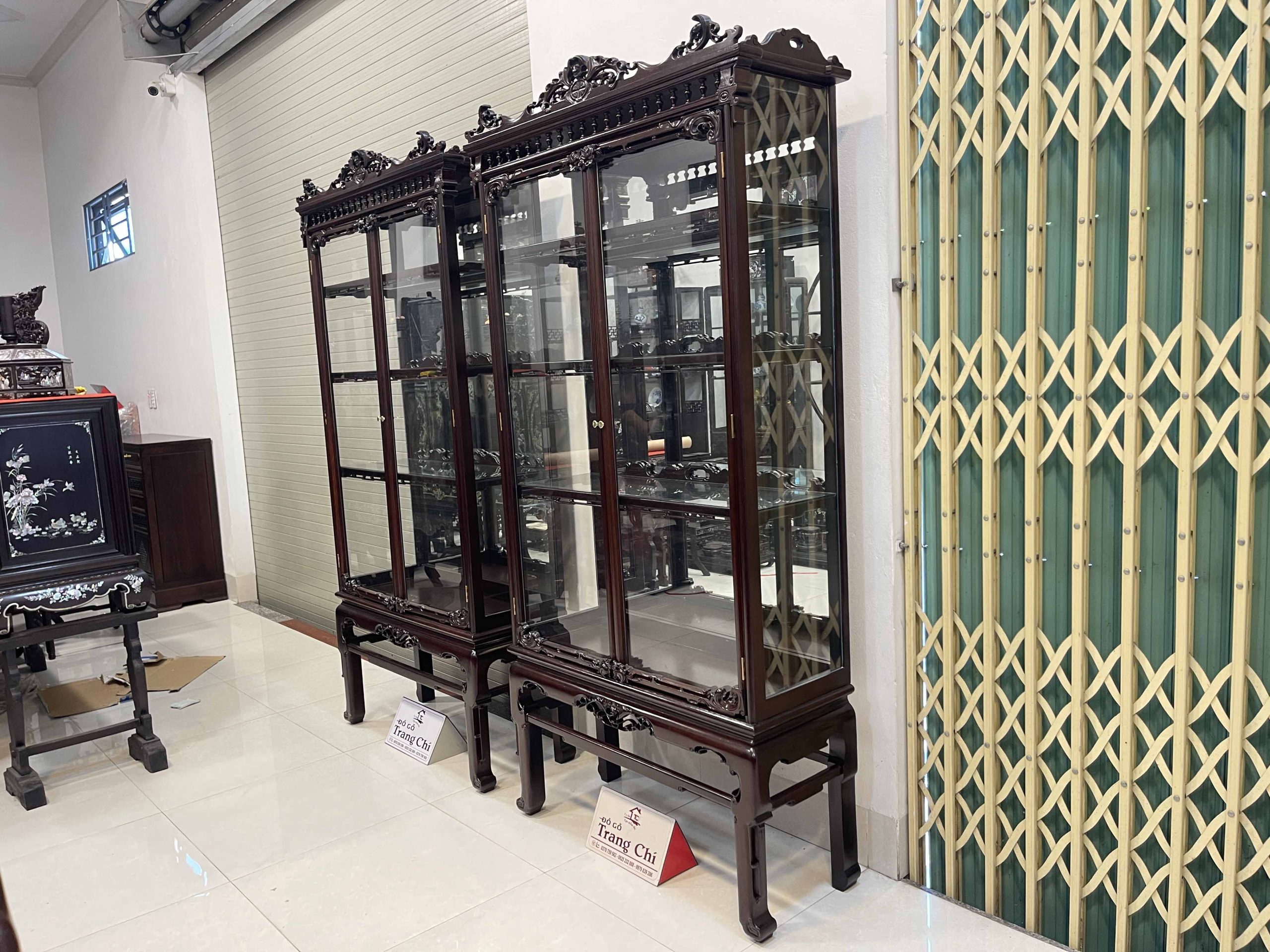 Báo Giá Cặp Tủ Bày Đồ Kính Gỗ Gụ