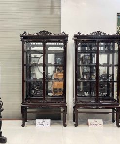 Báo Giá Cặp Tủ Bày Đồ Kính Gỗ Gụ