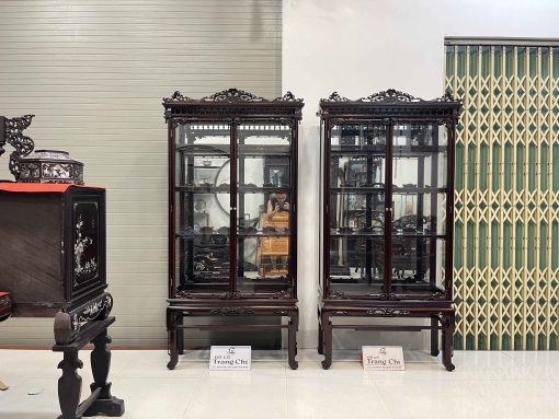 Báo Giá Cặp Tủ Bày Đồ Kính Gỗ Gụ