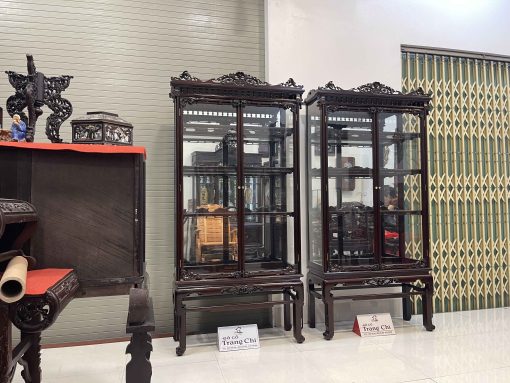 Báo Giá Cặp Tủ Bày Đồ Kính Gỗ Gụ