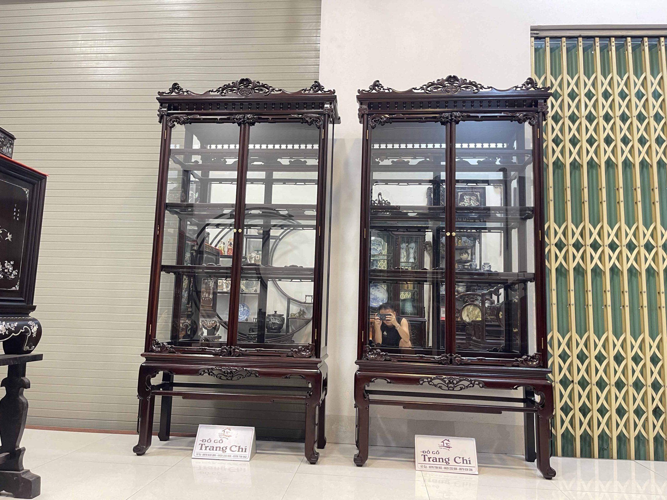 Báo Giá Cặp Tủ Bày Đồ Kính Gỗ Gụ