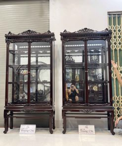Báo Giá Cặp Tủ Bày Đồ Kính Gỗ Gụ