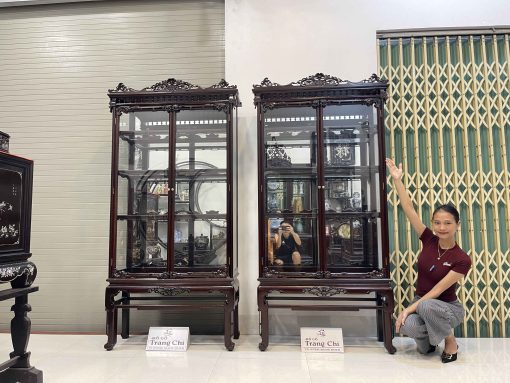 Báo Giá Cặp Tủ Bày Đồ Kính Gỗ Gụ