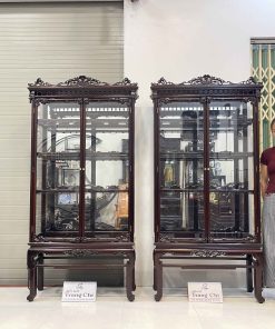 Báo Giá Cặp Tủ Bày Đồ Kính Gỗ Gụ