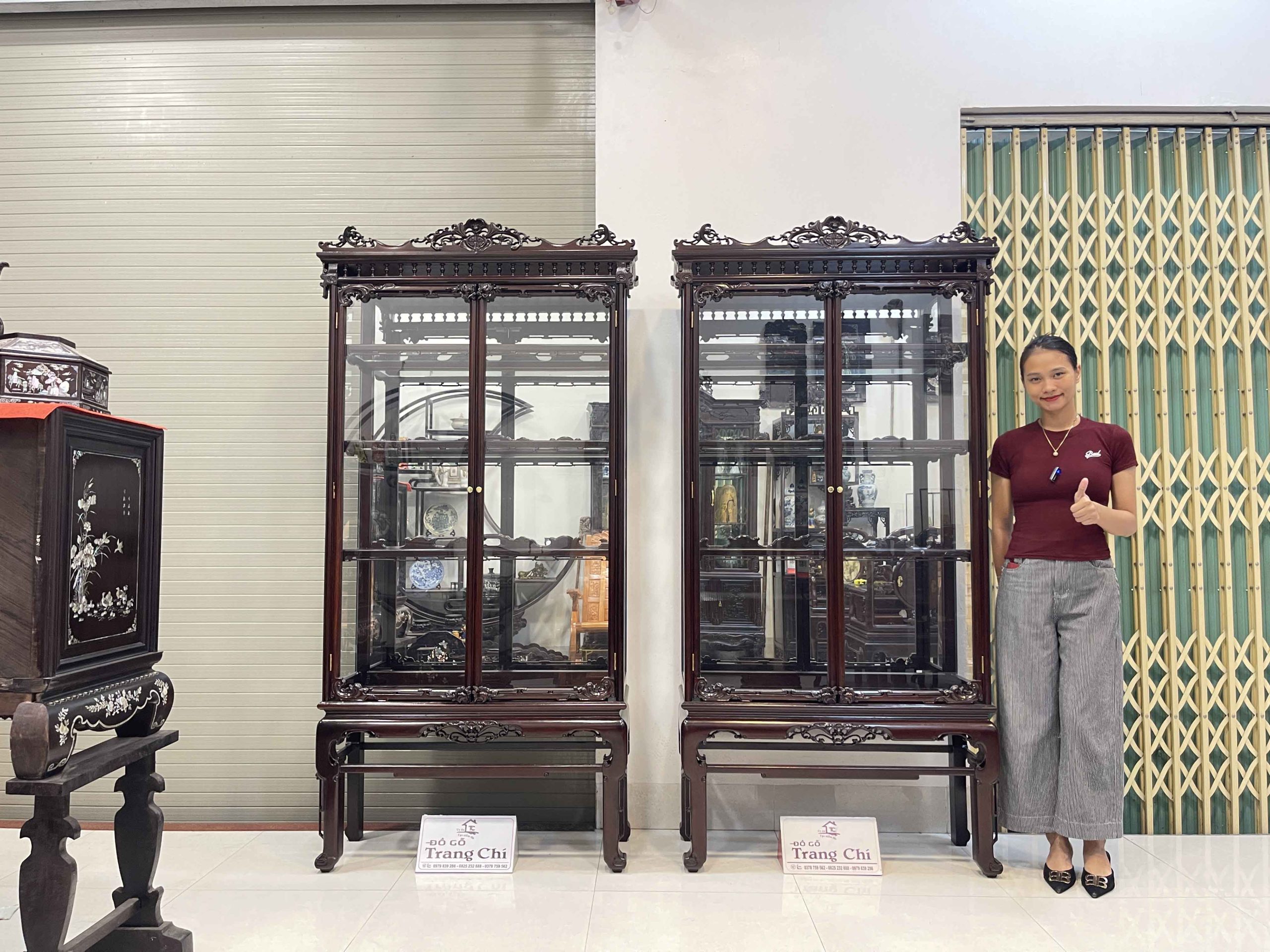 Báo Giá Cặp Tủ Bày Đồ Kính Gỗ Gụ