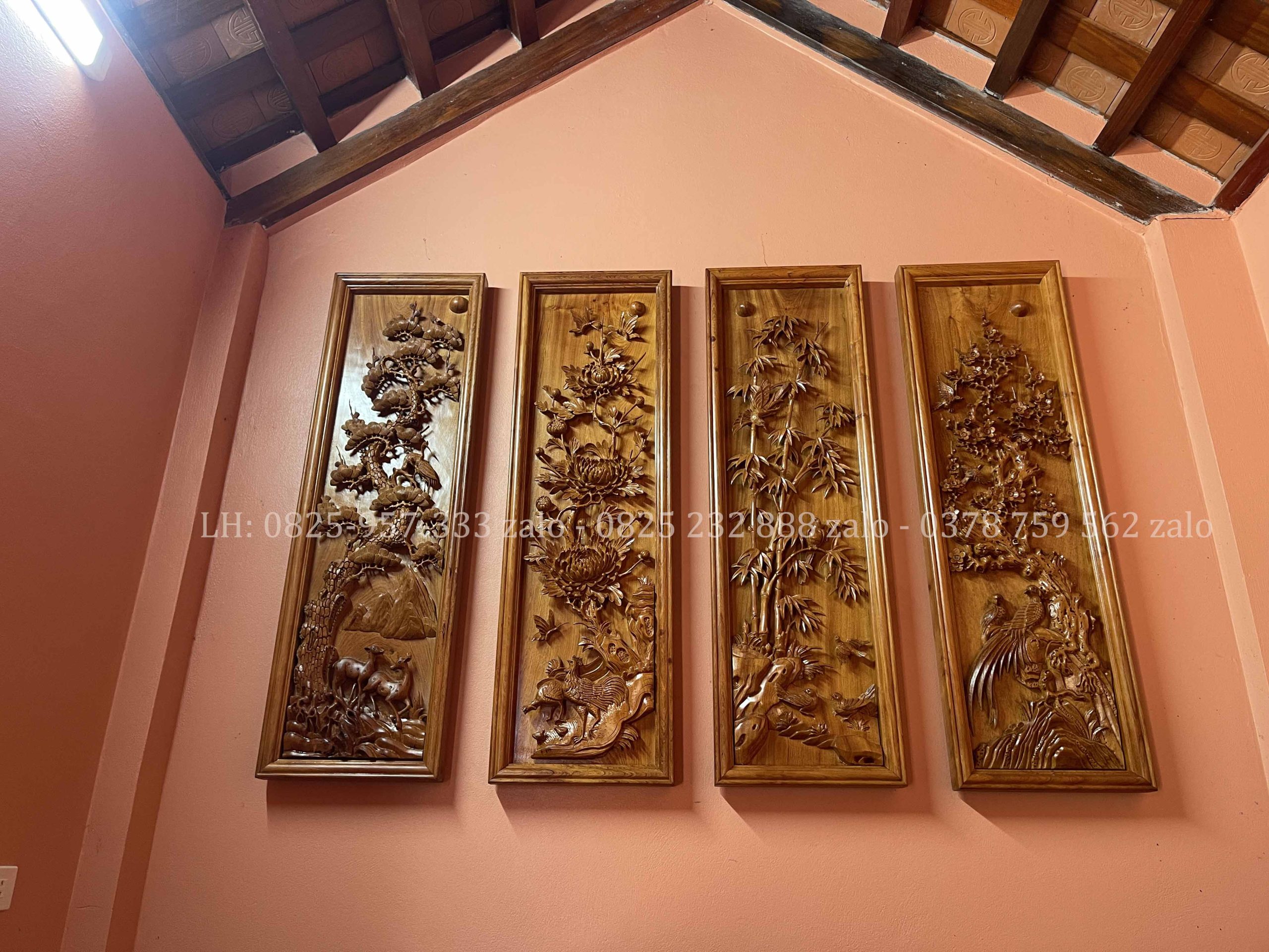 Tranh Tứ Qúy Bốn Mùa Gỗ Hương Đá