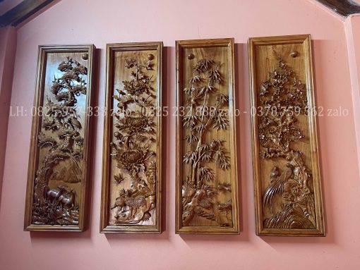 Tranh Tứ Qúy Bốn Mùa Gỗ Hương Đá