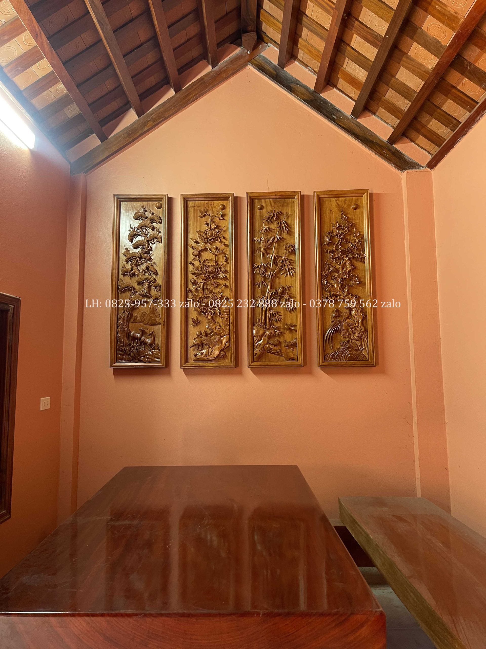 Tranh Tứ Qúy Bốn Mùa Gỗ Hương Đá