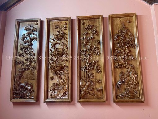 Tranh Tứ Qúy Bốn Mùa Gỗ Hương Đá