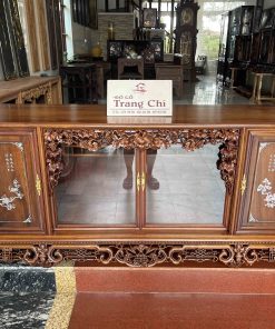 Tủ Chè Gụ Khảm Hồng Mai Bệ Phúc Lèo Nho