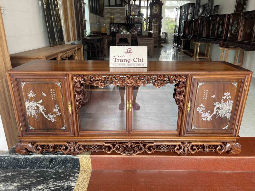 Tủ Chè Gụ Khảm Hồng Mai Bệ Phúc Lèo Nho