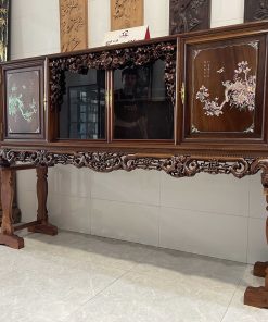Tủ Chè Gụ Khảm Hồng Mai Bệ Phúc Lèo Nho