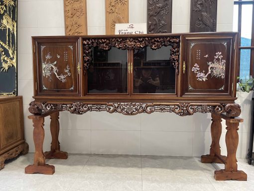Tủ Chè Gụ Khảm Hồng Mai Bệ Phúc Lèo Nho