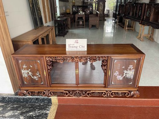 Tủ Chè Gụ Khảm Hồng Mai Bệ Phúc Lèo Nho
