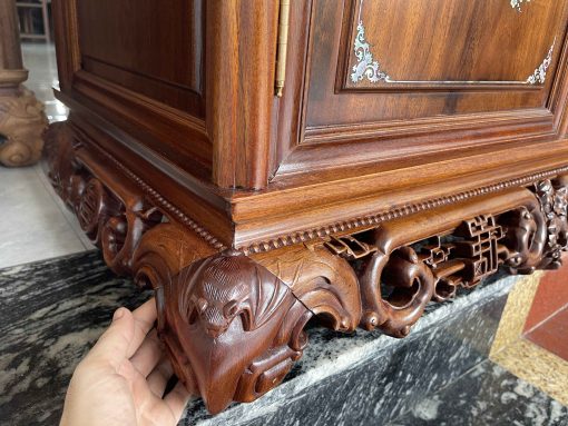 Tủ Chè Gụ Khảm Hồng Mai Bệ Phúc Lèo Nho
