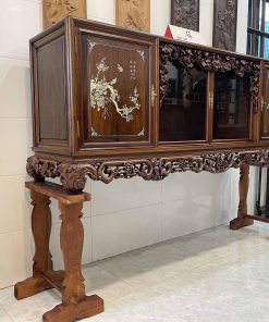 Tủ Chè Gụ Khảm Hồng Mai Bệ Phúc Lèo Nho