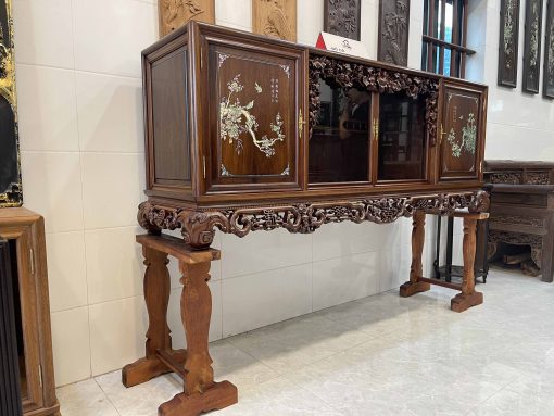Tủ Chè Gụ Khảm Hồng Mai Bệ Phúc Lèo Nho