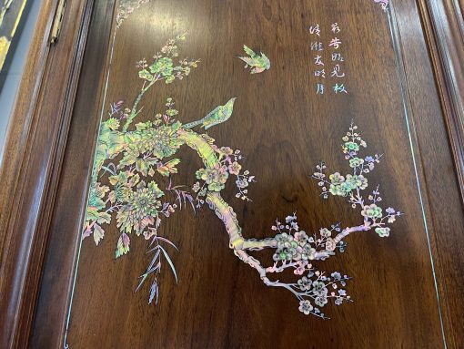 Tủ Chè Gụ Khảm Hồng Mai Bệ Phúc Lèo Nho