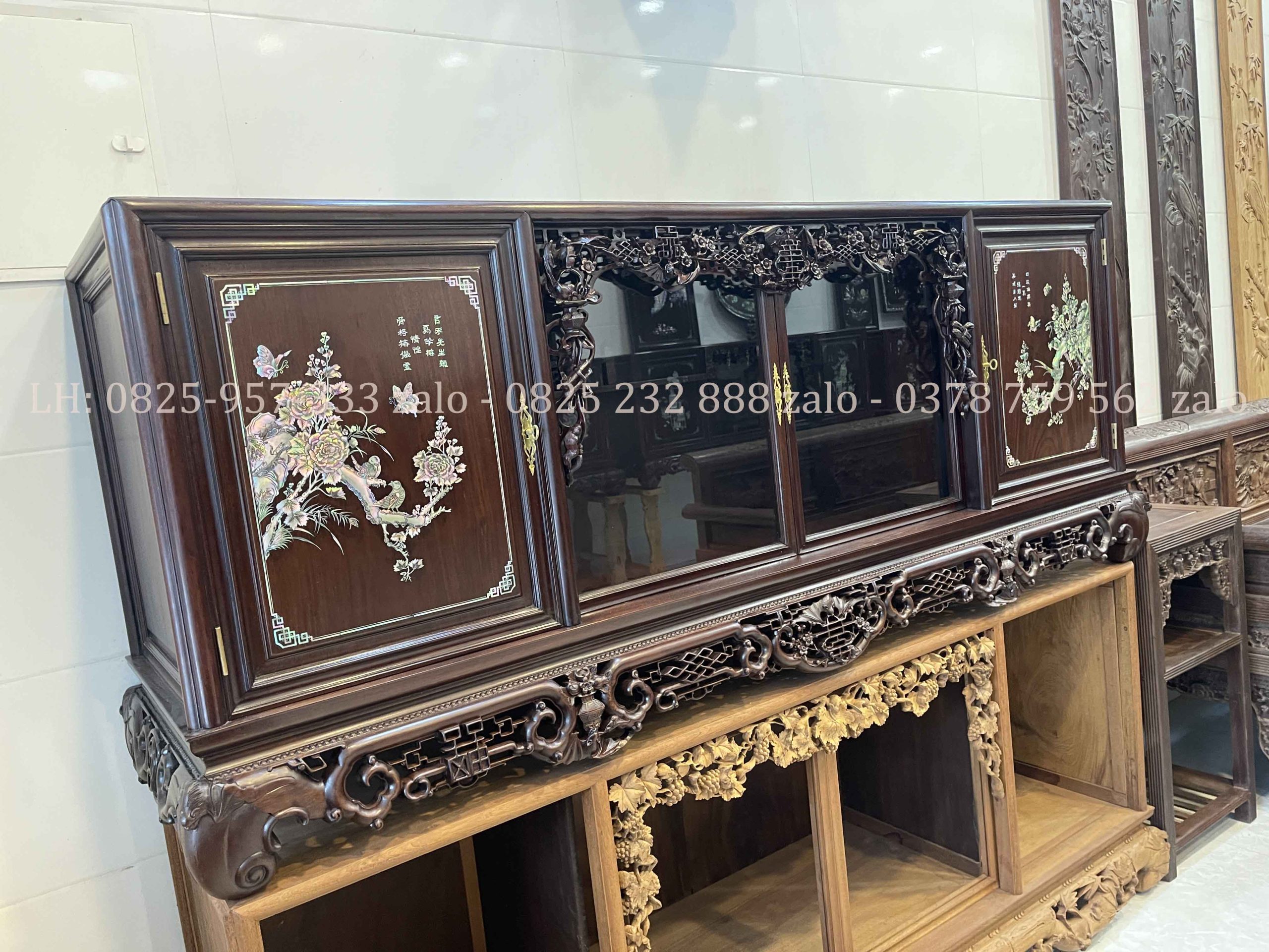 Tủ Chè Khảm Hồng Bệ Phúc Lèo Mai Thọ