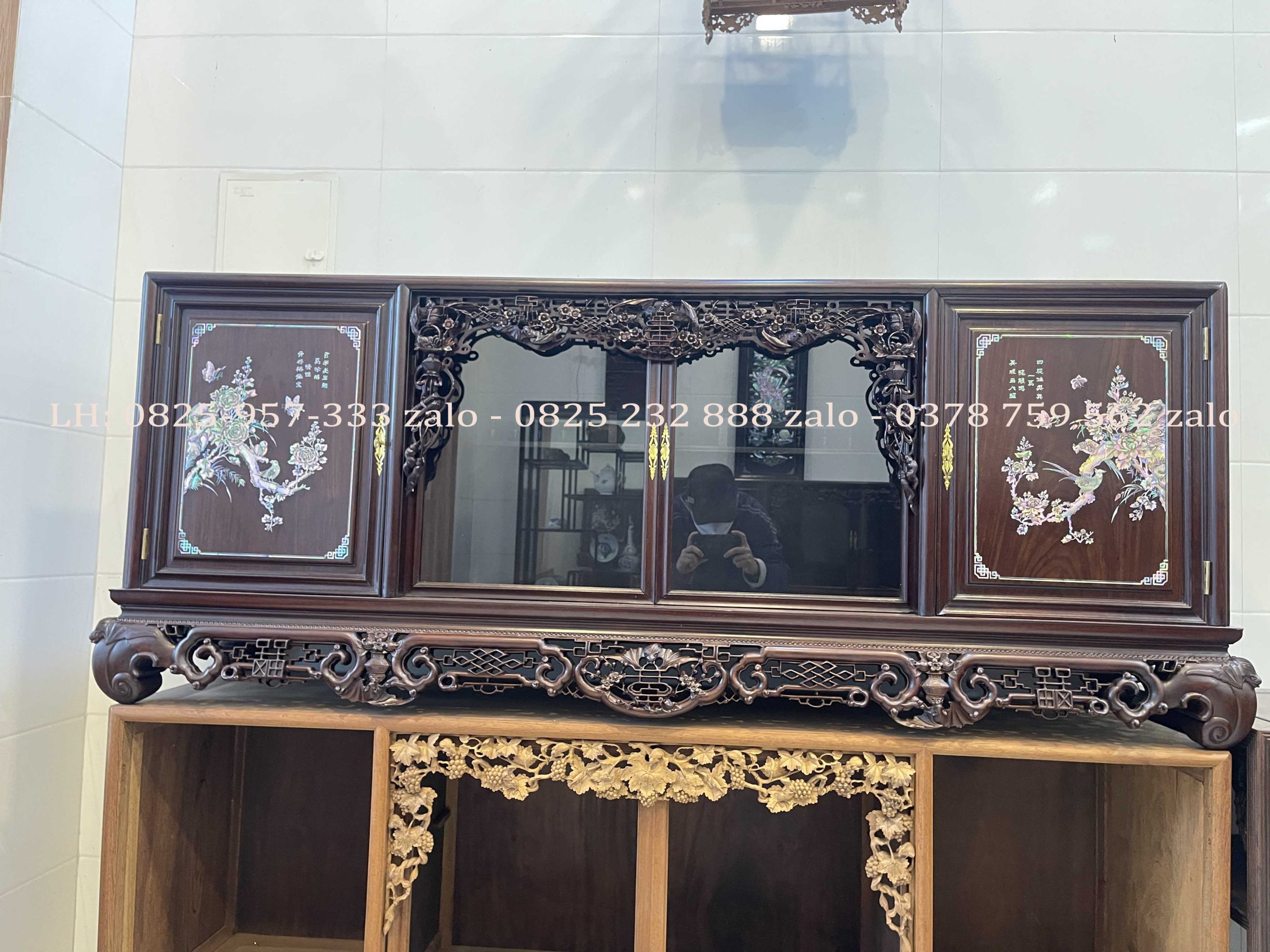 Tủ Chè Khảm Hồng Bệ Phúc Lèo Mai Thọ (14) Tủ Chè Khảm Hồng Bệ Phúc Lèo Mai Thọ