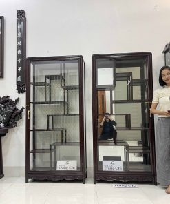 Tủ Bày Đồ Gỗ Gụ Kính 4 Mặt
