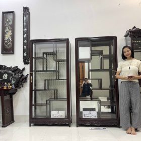 Tủ Bày Đồ Gỗ Gụ Kính 4 Mặt