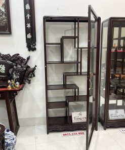 Tủ Bày Đồ Gỗ Gụ Kính 4 Mặt