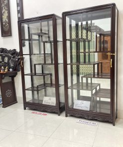 Tủ Bày Đồ Gỗ Gụ Kính 4 Mặt