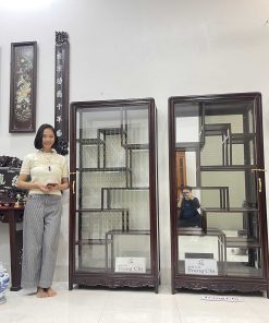 Tủ Bày Đồ Gỗ Gụ Kính 4 Mặt