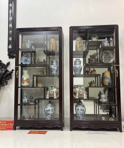 Tủ Bày Đồ Gỗ Gụ Kính 4 Mặt
