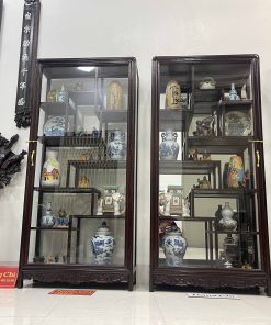 Tủ Bày Đồ Gỗ Gụ Kính 4 Mặt