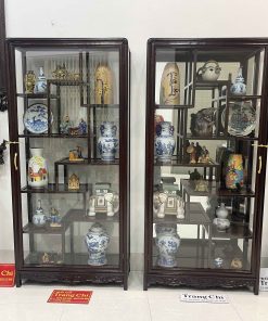 Tủ Bày Đồ Gỗ Gụ Kính 4 Mặt