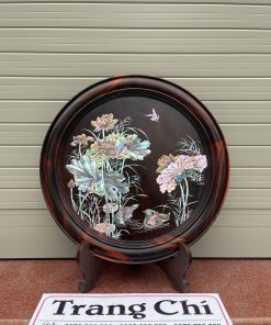 Bộ Đĩa Khảm Sen Vịt Gỗ Trắc