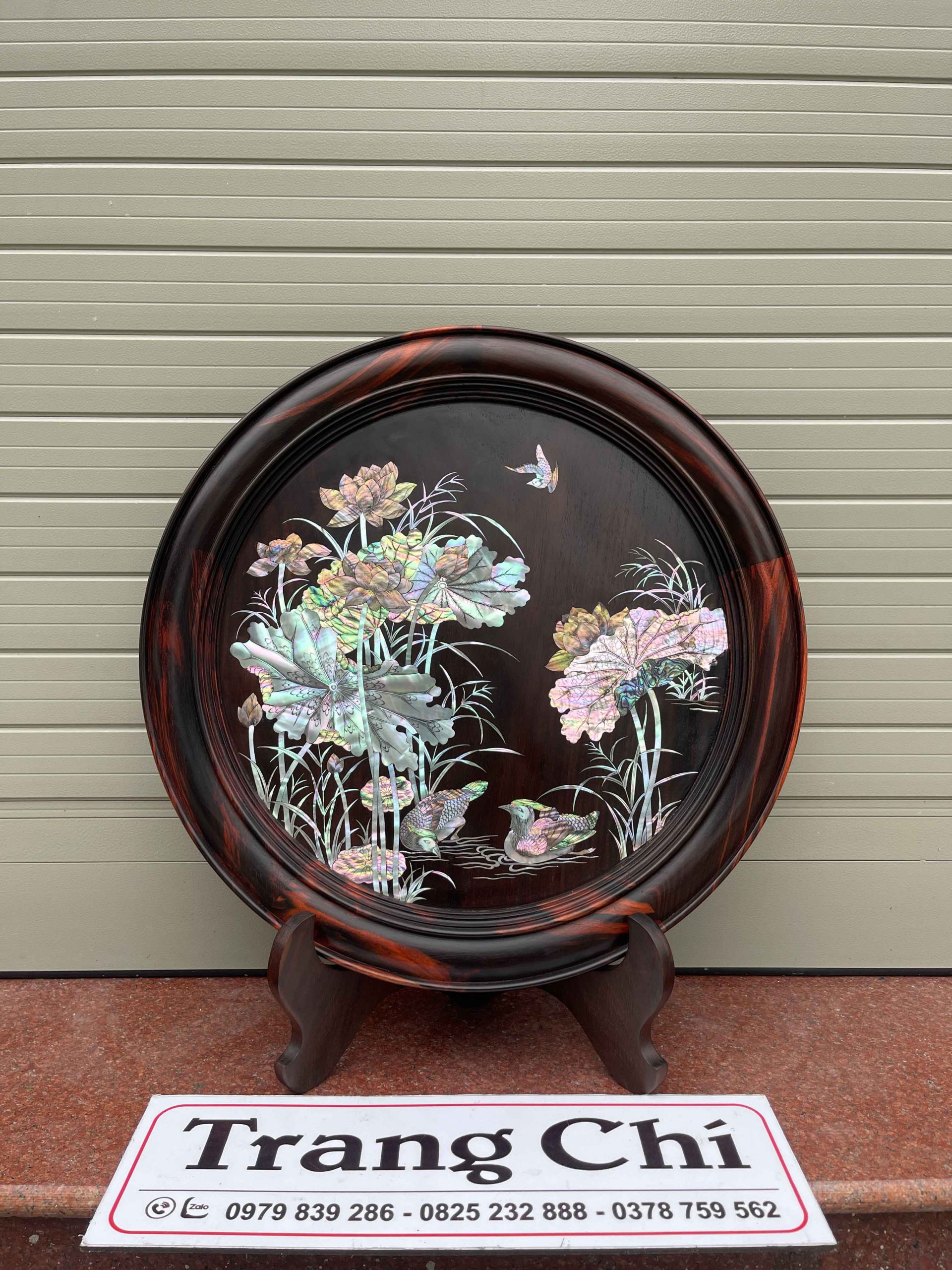 Bộ Đĩa Khảm Sen Vịt Gỗ Trắc