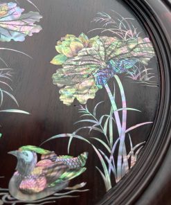 Bộ Đĩa Khảm Sen Vịt Gỗ Trắc