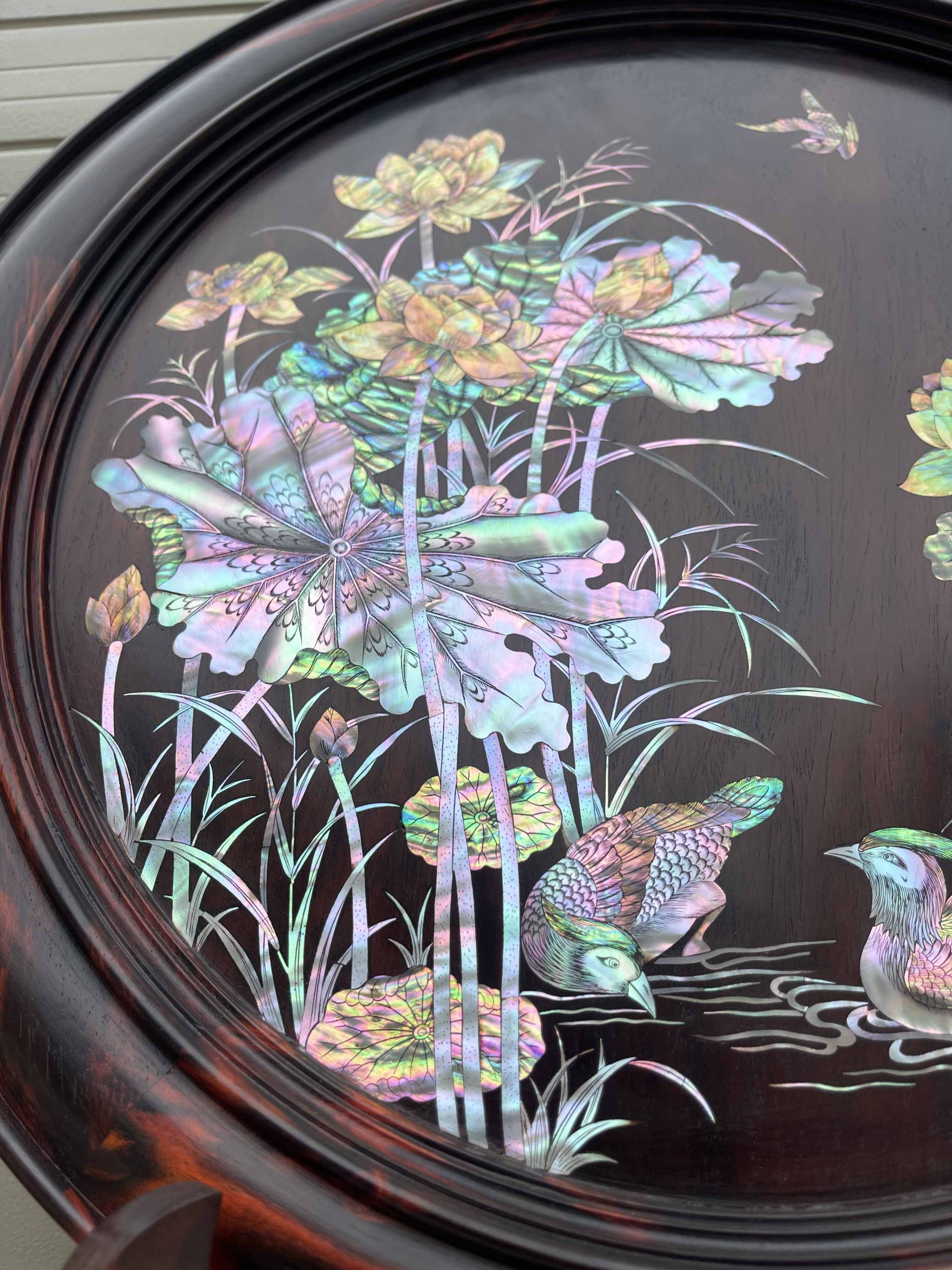 Bộ Đĩa Khảm Sen Vịt Gỗ Trắc