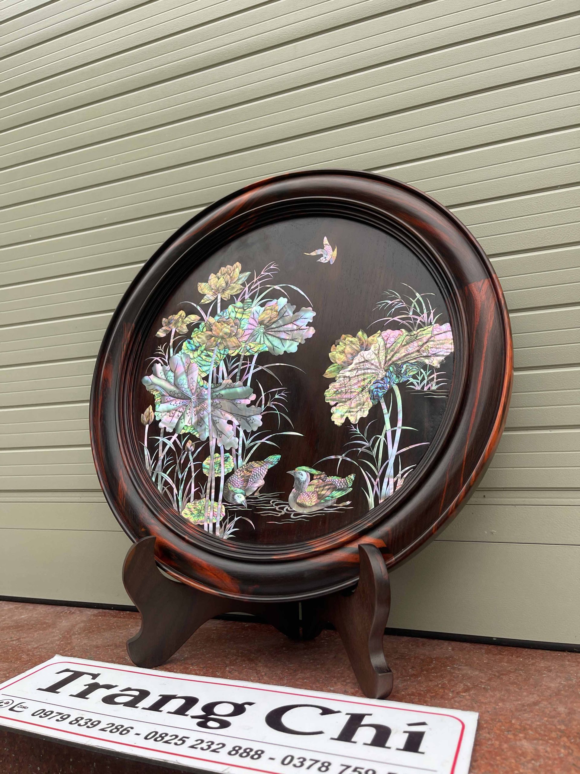 Bộ Đĩa Khảm Sen Vịt Gỗ Trắc