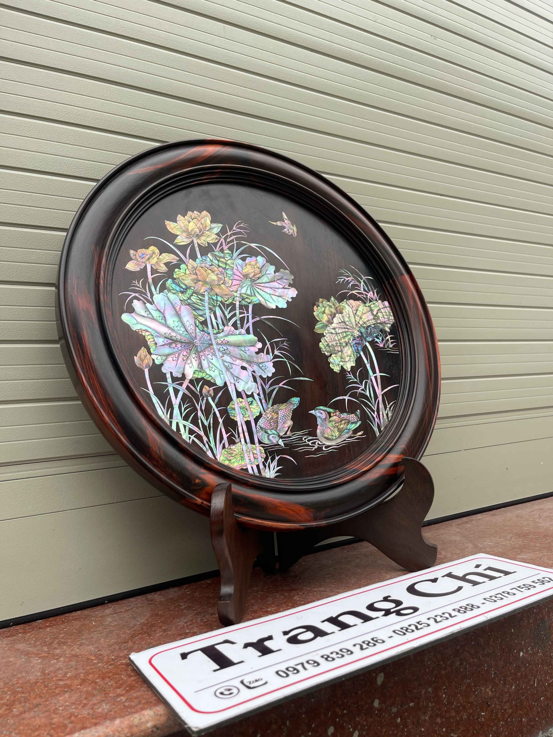 Bộ Đĩa Khảm Sen Vịt Gỗ Trắc