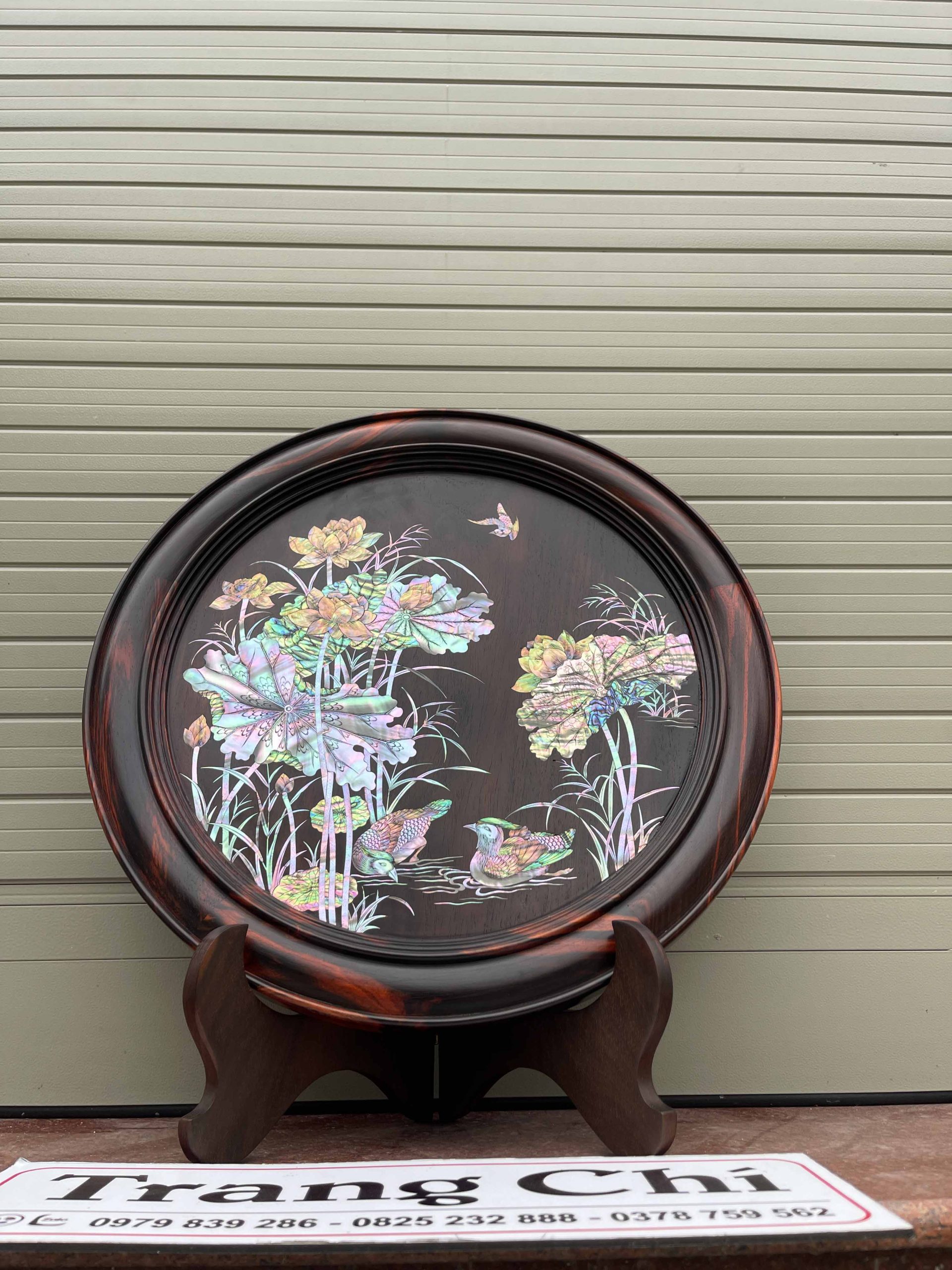 Bộ Đĩa Khảm Sen Vịt Gỗ Trắc