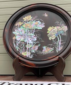 Bộ Đĩa Khảm Sen Vịt Gỗ Trắc