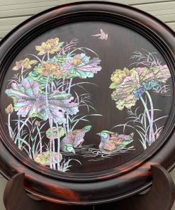 Bộ Đĩa Khảm Sen Vịt Gỗ Trắc