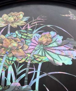 Bộ Đĩa Khảm Sen Vịt Gỗ Trắc