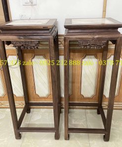 Cặp Đôn Vuông Gụ Ta Cũ Mặt Đá