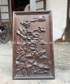 Bức Tranh Chạm Sen Cá Chép Gỗ Lim