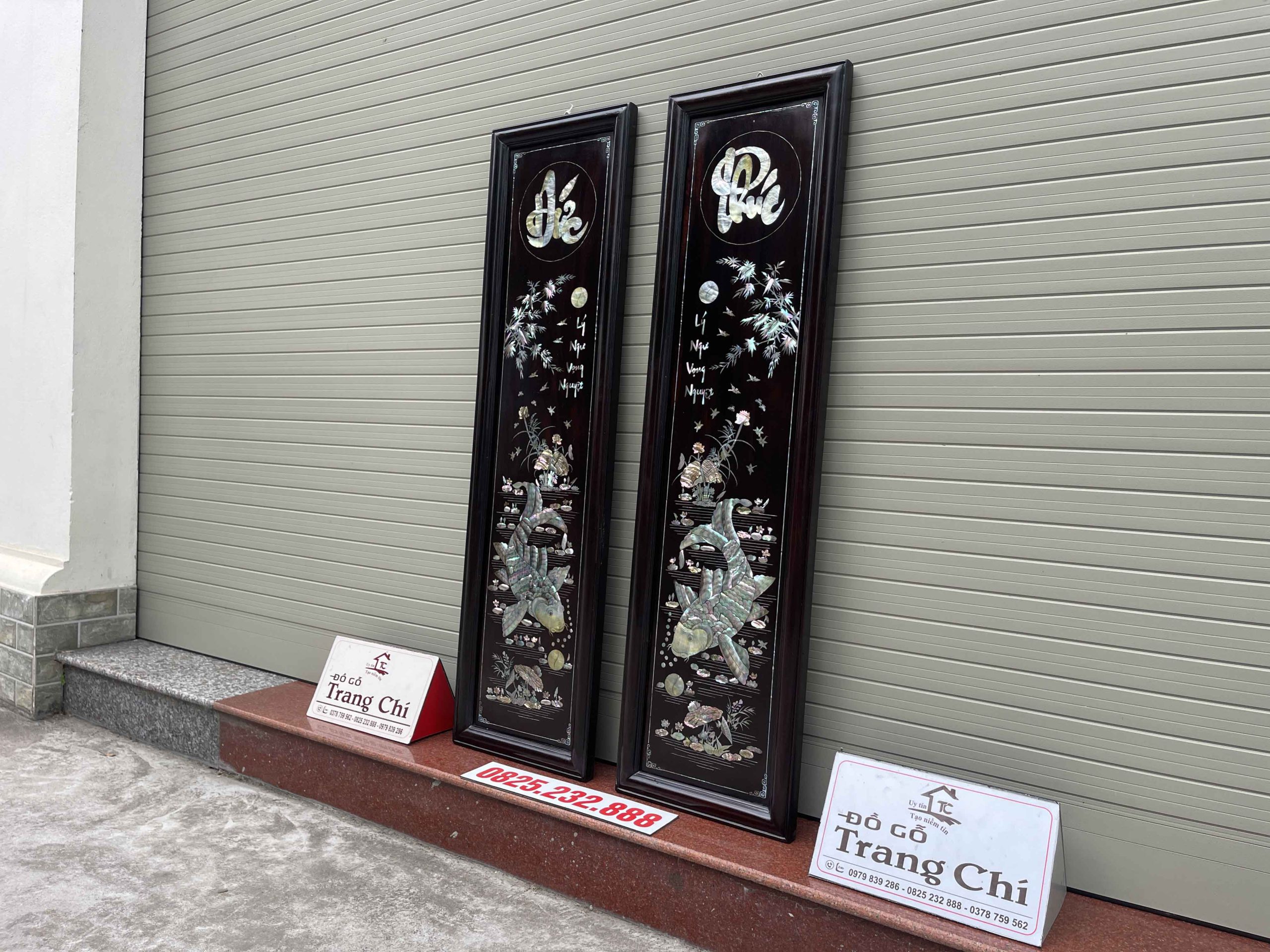 Cặp Tranh Khảm Cá Chép Lý Ngư Vọng Nguyệt