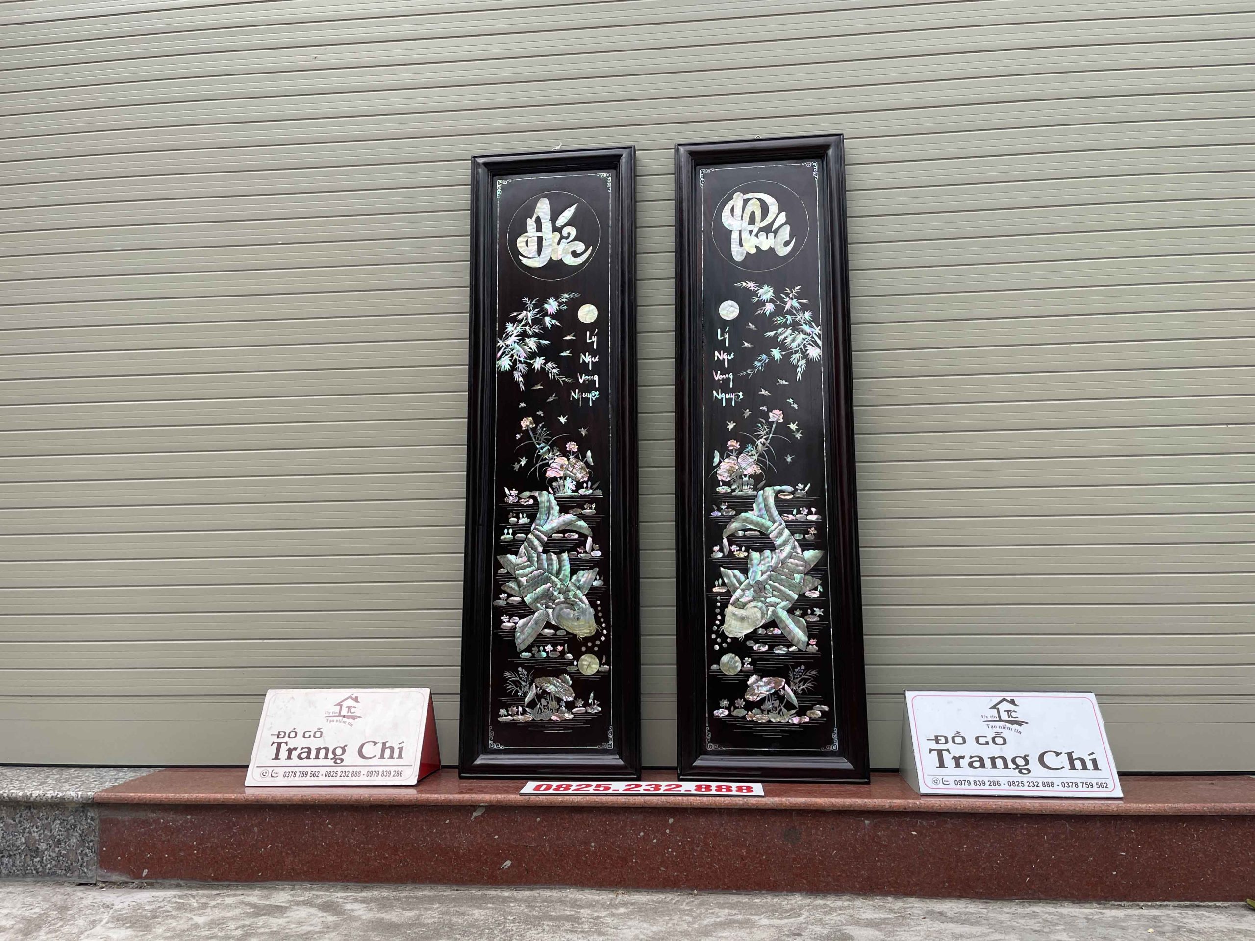 Cặp Tranh Khảm Cá Chép Lý Ngư Vọng Nguyệt