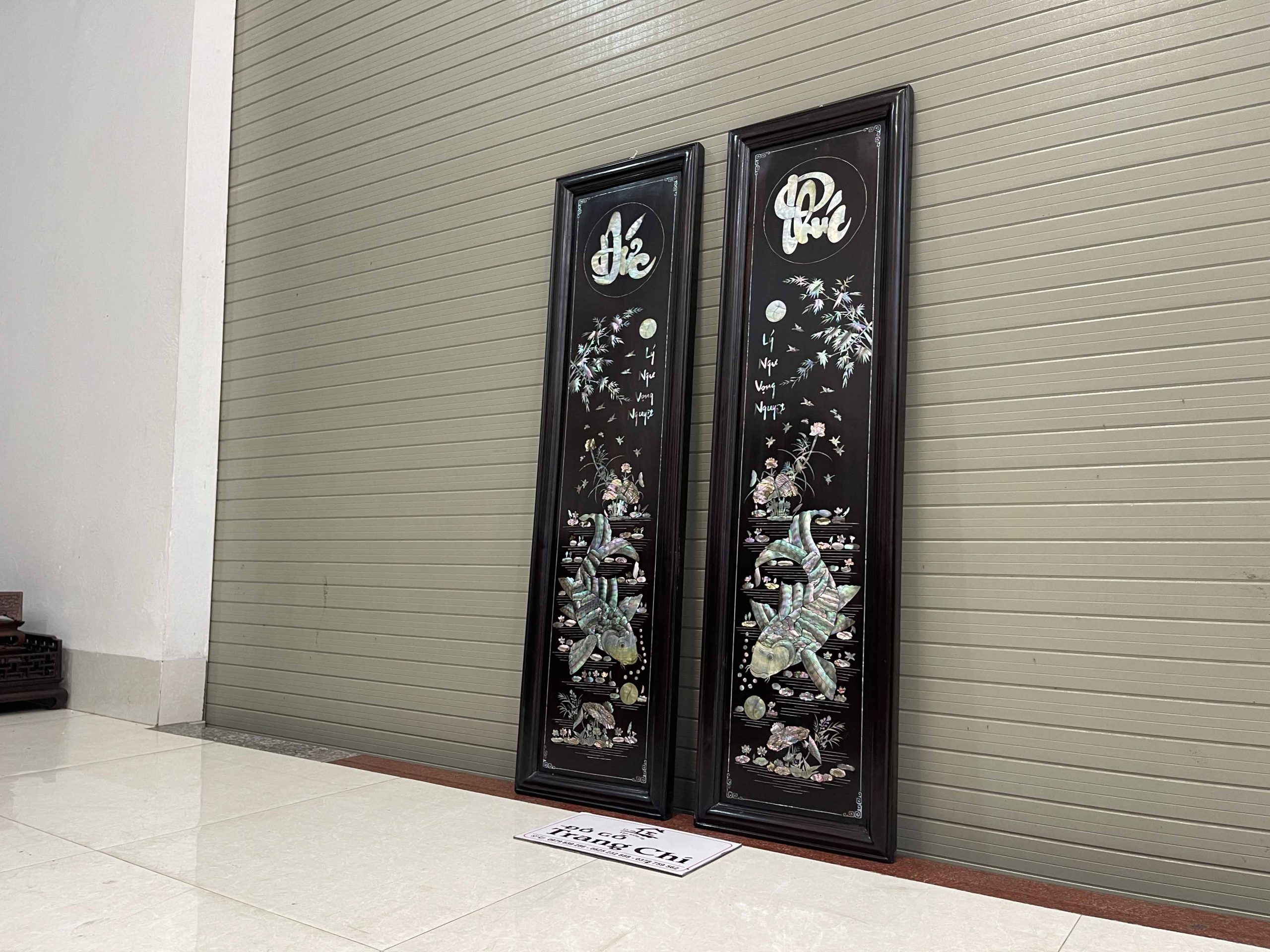 Cặp Tranh Khảm Cá Chép Lý Ngư Vọng Nguyệt