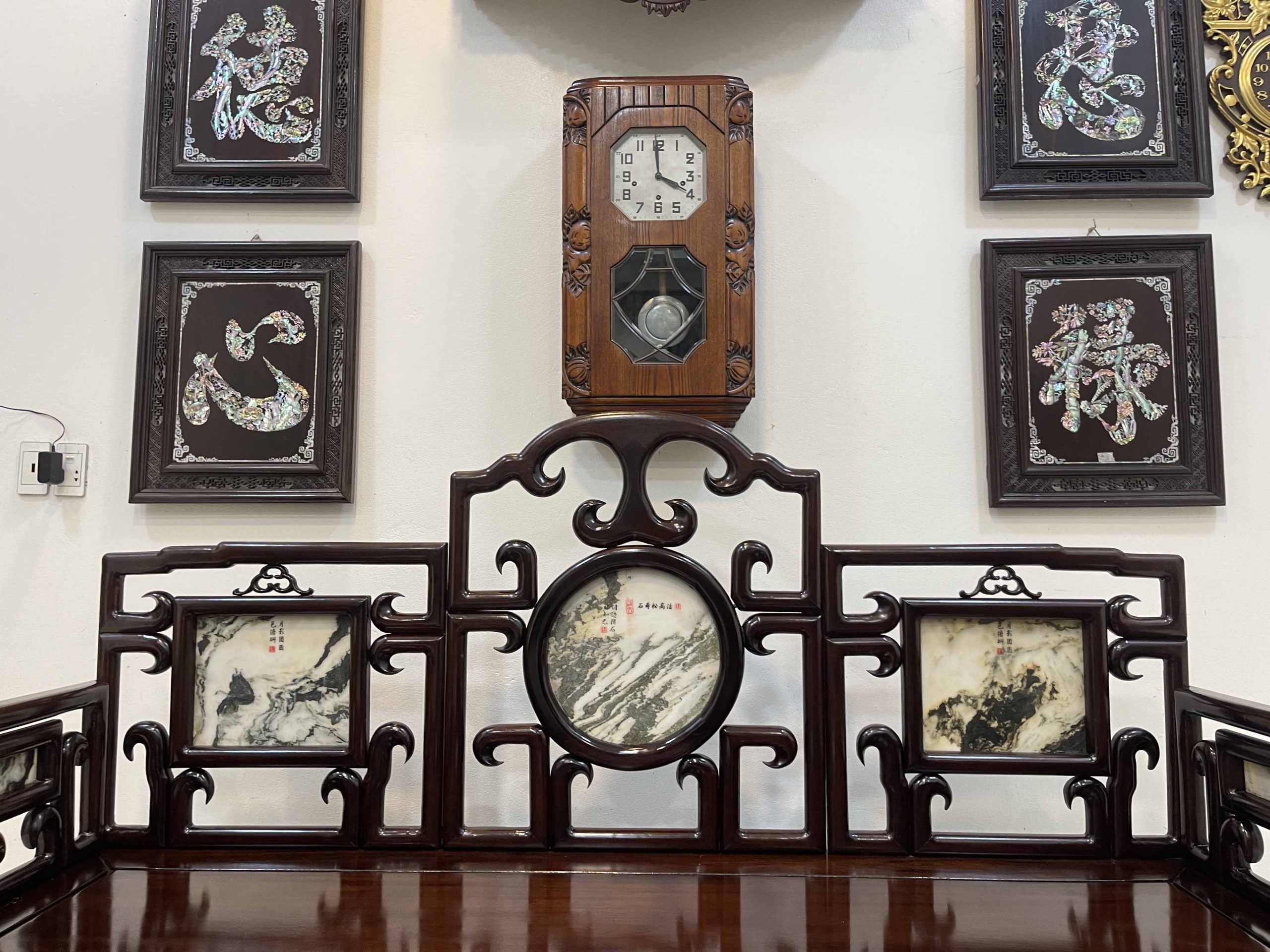 Giường Ba Thành Chạm Trúc Tựa Móc